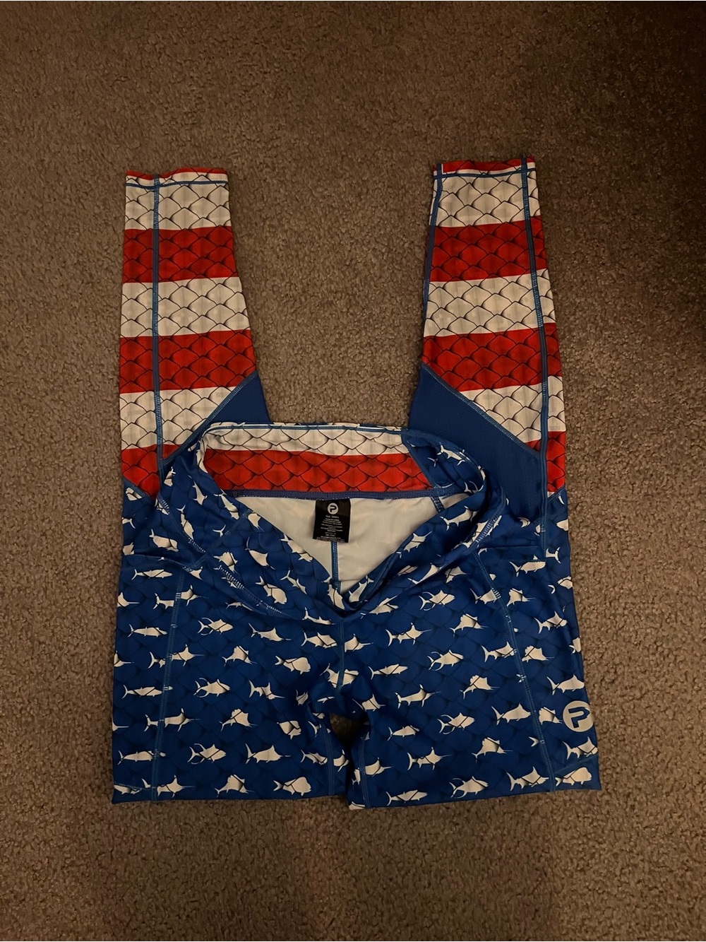 Pelagic Blue Red White Fish-Print Leggings